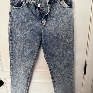 High Rise Blue Acid-Wash Jeans